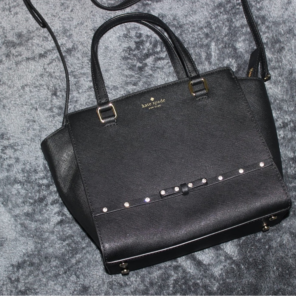 ✨HP ♠️Kate Spade Saffiano Leather Laurel Way Jeweled Bow Hadlee Satchel - Picture 2 of 12